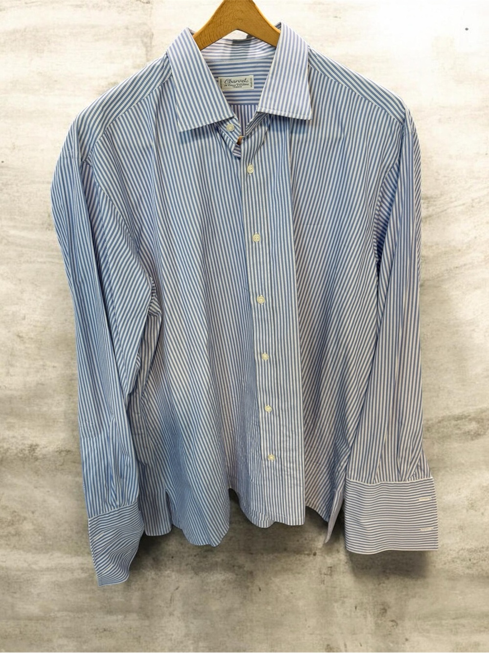 Like new! Charvet Blue  and White Striped French Cuffed Dress Shirt